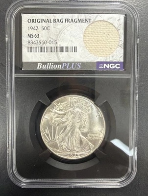 1942 Walking Liberty meio dólar NGC MS63 bolsa original fragmento lingote PLUS - Imagem 1 de 2