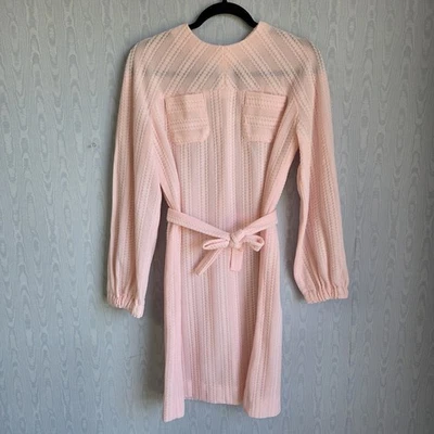 Vestido De Colección Años 60 70 Día M/L Cambio Mod MCM Cinturón Bebé Rosa Pastel Texturizado Tejido Foto 1 de 4