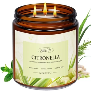 Auelife 12oz Citronella Candle 3 Wick Soy Wax Long Lasting Outdoor Indoor - Picture 1 of 7