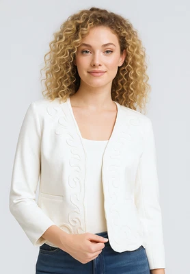 CHAQUETA BLAZER BORDADA SIN CUELLO CRUDO CHICO'S TALLA 2 TALLA 12 Foto 1 de 4