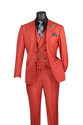 Vinci Men's Modern Fit 3-Piece Suit with Adjustable Waist Band Pants Brick Red - Image 1 of 3