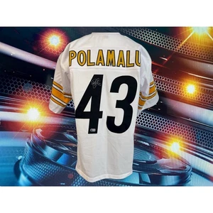TROY POLAMALU AUTOGRAPHED CUSTOM PITTSBURGH STEELERS WHITE JERSEY COA BAS - Picture 1 of 2