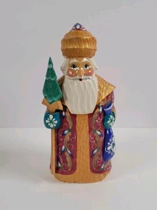 Signierte handgeschnitzte russische Santa Ded Moroz Figur 6" Holz Weihnachtsstatue - Bild 1 von 6