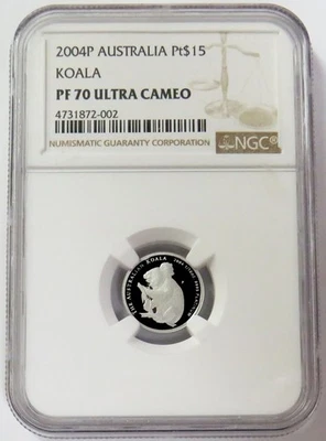2004 P 302 MINTED PLATINUM AUSTRALIA $15 KOALA 1/10oz NGC PF 70ULTRA CAMEO - Image 1 of 4