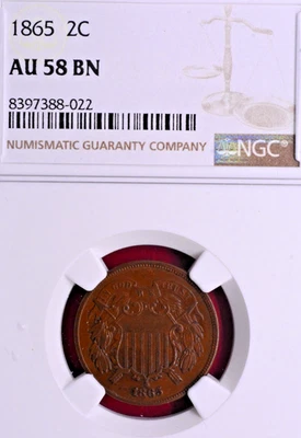 NGC AU-58! 1865 2 CENT PIECE - Image 1 of 4