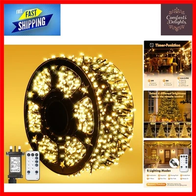 20m 1000 LED Warm White Christmas Tree Lights with Remote & Timer for All Sea... - Image 1 of 4