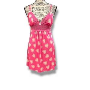Vintage Y2K Betsey Johnson Gr. L Babydoll Minikleid rosa Herzen Spitze 90er - Bild 1 von 5
