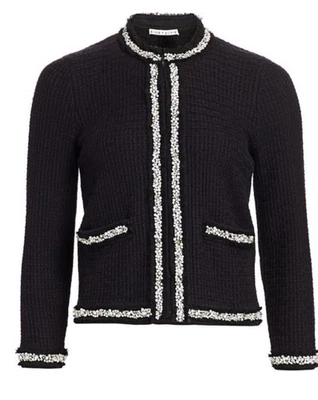 Alice & Olivia Cardigan Sweater Evening Jacket Black Womens XS Embellished - Image 1 of 4