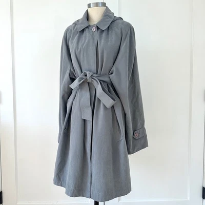 Vintage London Fog Womens Smoke Gray Suede Feel Trench Coat Rain Jacket XL - Image 1 of 4