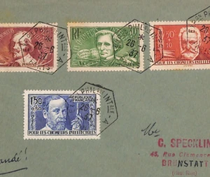 FRANCE EXHIBITION Cover 1f50c PASTEUR Philatelic Expo Paris 1937 Hex YZ292 - Picture 1 of 12