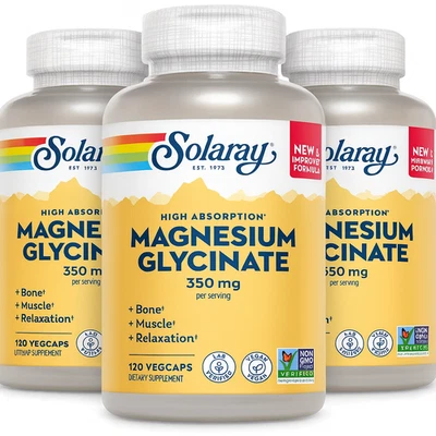 Solaray Magnesium Glycinate 350 mg 120 Capsules VegCaps Higher Absorption 3 Pack - Image 1 of 4