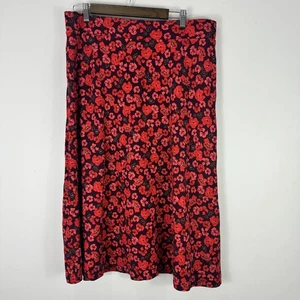 Lands End Skirt Womens Large Red Floral Black A-Line Midi Pockets Feminine Chic - Picture 1 of 9