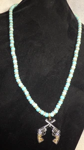 southwestern faux turquoise silver tone rhinestone necklace & earrings 30" X - Picture 1 of 5
