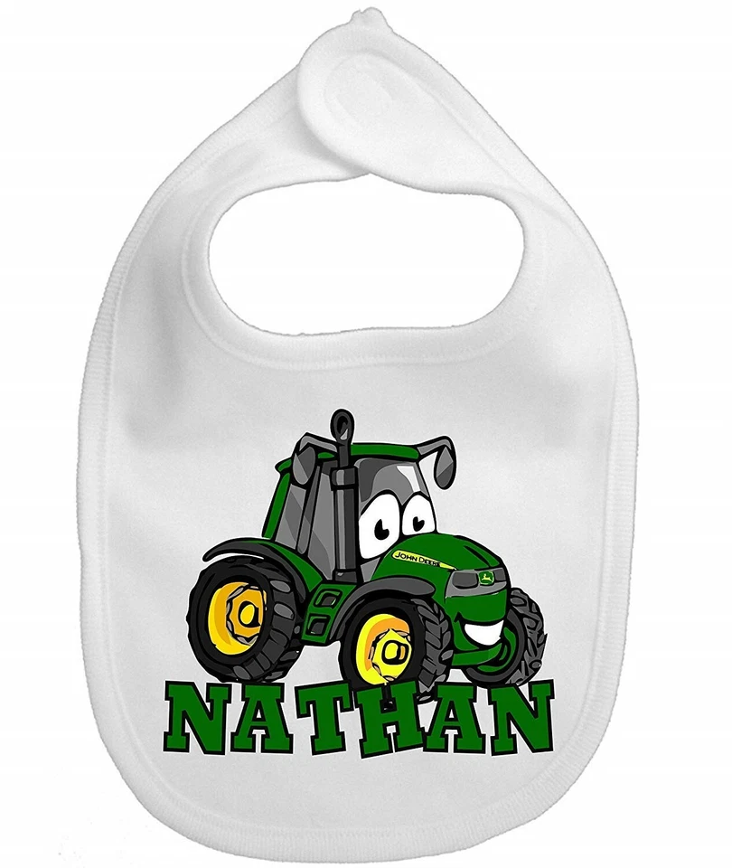 Babero con nombre personalizado bebé niño niña divertido dibujos animados tractor agrícola  Foto 1 de 1