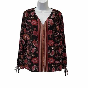 Zac & Rachel Women's Size M V-Neck Long Sleeve Multicolor Paisley Print Blouse - Picture 1 of 8