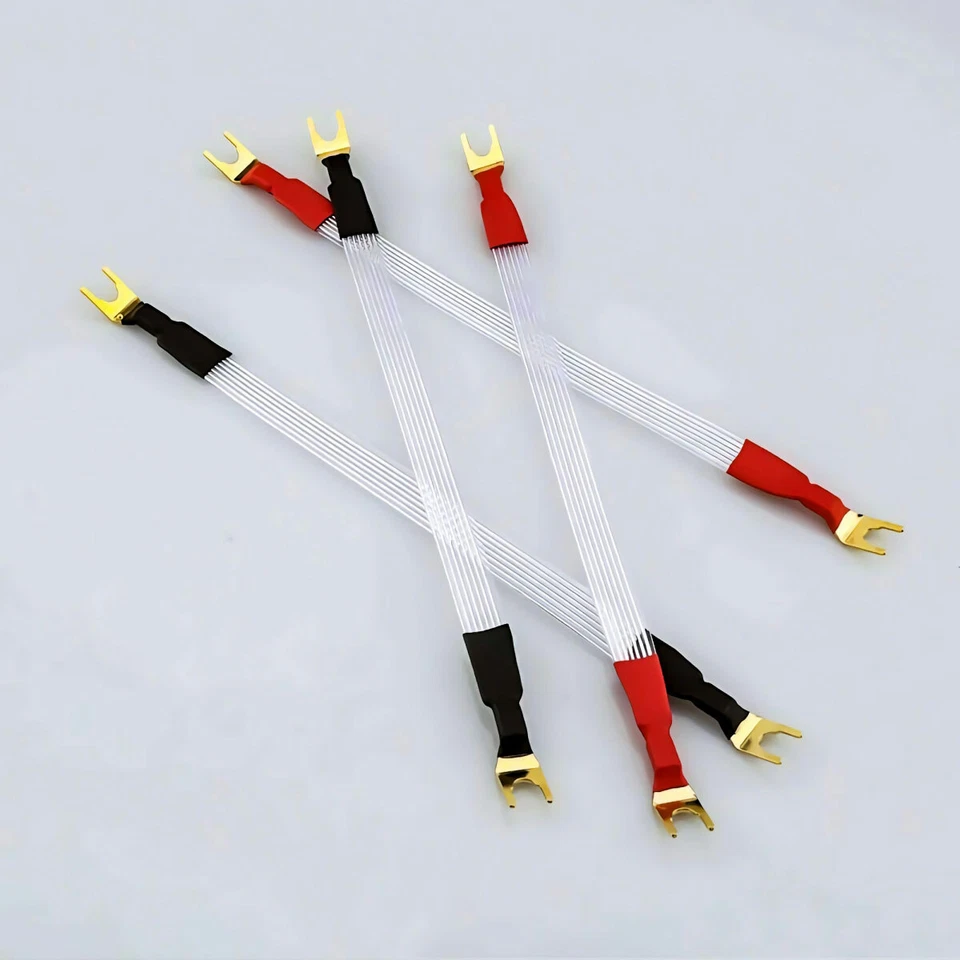 AUDIOCRAST Cable de puente de altavoz HiFi OCC plateado 4 piezas cable puente plano Y pala banana