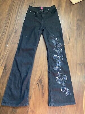 NEW Look Y2k 00s Vintage Nero Flare Lustrini Floreale Jeans Taglia 8 #5 • 30.65€