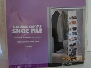Natural Canvas Shoe File - 18 Pockets For Home Bedroom or College Dorm - New - Picture 1 of 6