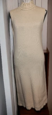 Vestido Suéter Vintage Phil Rose of California Tejido a Mano Crema, Mediano LEER Foto 1 de 4