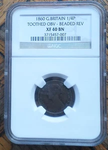 GREAT  BRITAIN UK COIN FARTHING 1860 MULE RARE NGC XF 40 BN - Picture 1 of 2