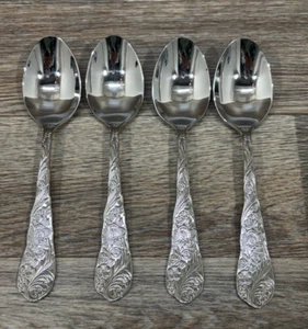 Lot Of 4 EUC Reed & Barton FLORA Stainless oval Soup Spoon Tablespoon 18/10 - Picture 1 of 4