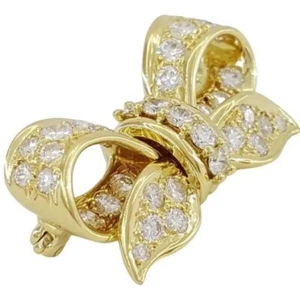1.15ct Natural round Diamond 14k solid yellow gold wedding bow brooch pin - Picture 1 of 3