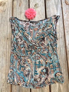 Jonden Sleeveless Stretch Top Twisted Knot Front Cashmere Print size M - Picture 1 of 4