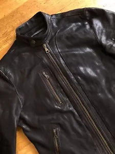 Chaqueta de Cuero John Varvatos M Marrón Chocolate Moto Café Corredor Motociclista - Imagen 1 de 18