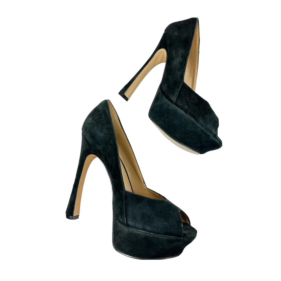 Zapatos de salón ALDO para mujer negros punta abierta gamuza cuero plataforma superior tacón alto talla 36 Foto 1 de 4