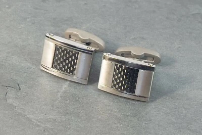 Titanium Cufflinks Polished Finish with Silicone and Black Carbon Fiber Inlay - Image 1 of 4