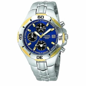 NEW PULSAR BY SEIKO PF8036 TU-TONE WATCH ALARM CHRONOGRAPH ANALOG STEEL  - Picture 1 of 6