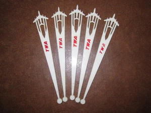 5 TWA Airlines Airplane Swizzle Stick Stir Sticks White Airline - Picture 1 of 4