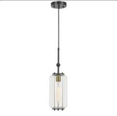cal lighting 60w natchez metal two tone glass mini pendant. - Image 1 of 4