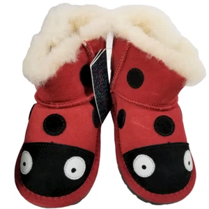 EMU AUSTRALIA Ladybird Walker Booties Ladybug Red Suede Wool 18-24 Mo. SEE DESC - Picture 1 of 11