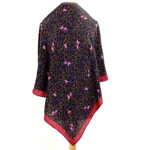 PAUL ALEXANDER FLORAL BIRD RED SQUARE silk scarf 35/34 in #A77 - Picture 1 of 3