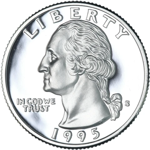 1995 S Washington 90% Silver Quarter Gem Deep Cameo Proof US Coin Cover