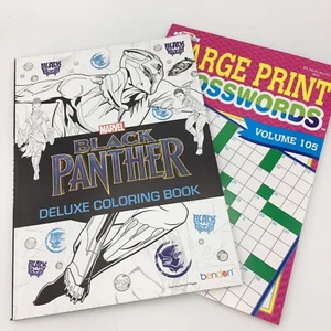 BLACK PANTHER DELUXE COLORING BOOK & Crossword Puzzle Large Print - Picture 1 of 12