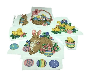 EASTER APPLIQUES Set of Vintage Bunnies Ducks Easter Basket & Eggs 100% cotton - Image 1 of 4