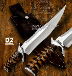 IMPACT CUTLERY CUSTOM D2 SAW TOOTH BOWIE KNIFE BURL WOOD HANDLE - Picture 1 of 13