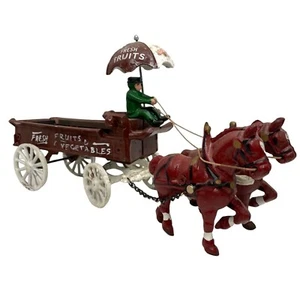 Cast Iron Horse Drawn Fresh Fruits and Vegetables Delivery Cart Wagon Umbrella - Picture 1 of 12