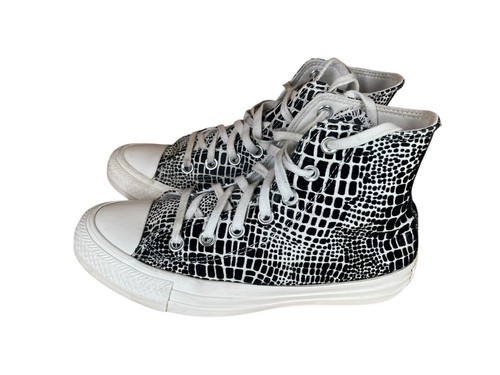 Converse All Star alte nere bianche stampa coccodrillo donna adolescente taglia 4
