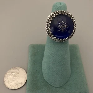 Anello Vintage Argento Sterling Lunetta Filigranata Blu Profondo Intaglio Gemma Misura 7,5 - Foto 1 di 12
