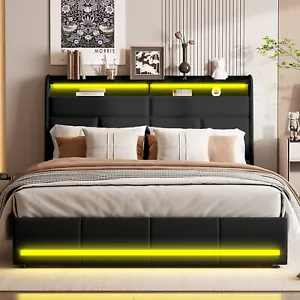 Polsterbett Doppelbett 160x200cm Boxspringbett mit Hydraulisch Bettkasten LED - Bild 1 von 10