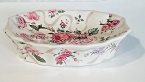 SOAP DISH charming floral w/ribbon scalloped bathroom 6.2x4x1.5" pink green - Picture 1 of 8