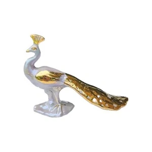 VTG 40s Pearl China Co. 22 kt Weeping Gold Blue Lusterware Peacock Bird Figurine - Picture 1 of 9