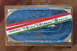 NOS Blue w/ White Polka Dots Vintage Ambrosio Handlebar Tape- Bike Ribbon Vinyl - Picture 1 of 2