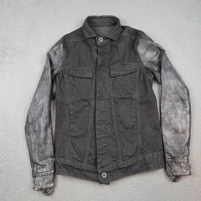 Chaqueta Boris Bidjan Saberi Para Hombre Pequeña Negra TEJANA1 Cuero Mangas Lavado al Aceite Foto 1 de 4