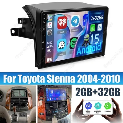 Rádio estéreo carro 32GB para Toyota Sienna 2004-2010 Android 15 BT Wi-Fi GPS CarPlay - Imagem 1 de 4