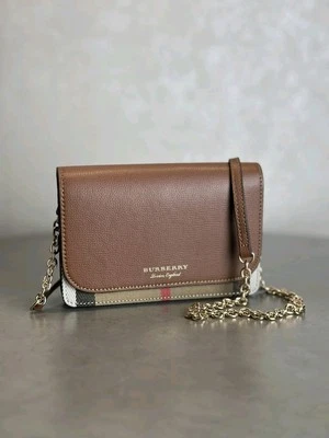 Burberry Canvas Leather Crossbody Clutch Bag Chain Color Brown - Image 1 of 4