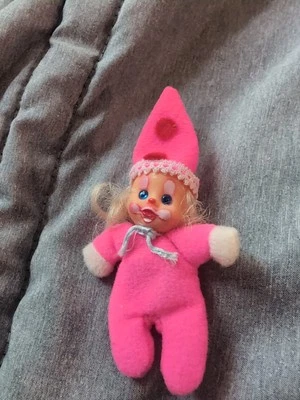 老式迷你小丑微型小丑娃娃火柴盒玩具罕见粉红色蓝色眼睛 — 第 1/4 张图片